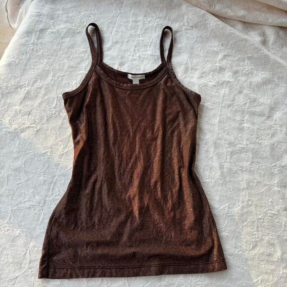 vintage y2k Boston Proper brown and silver shiny cami tank top - Picture 1 of 5